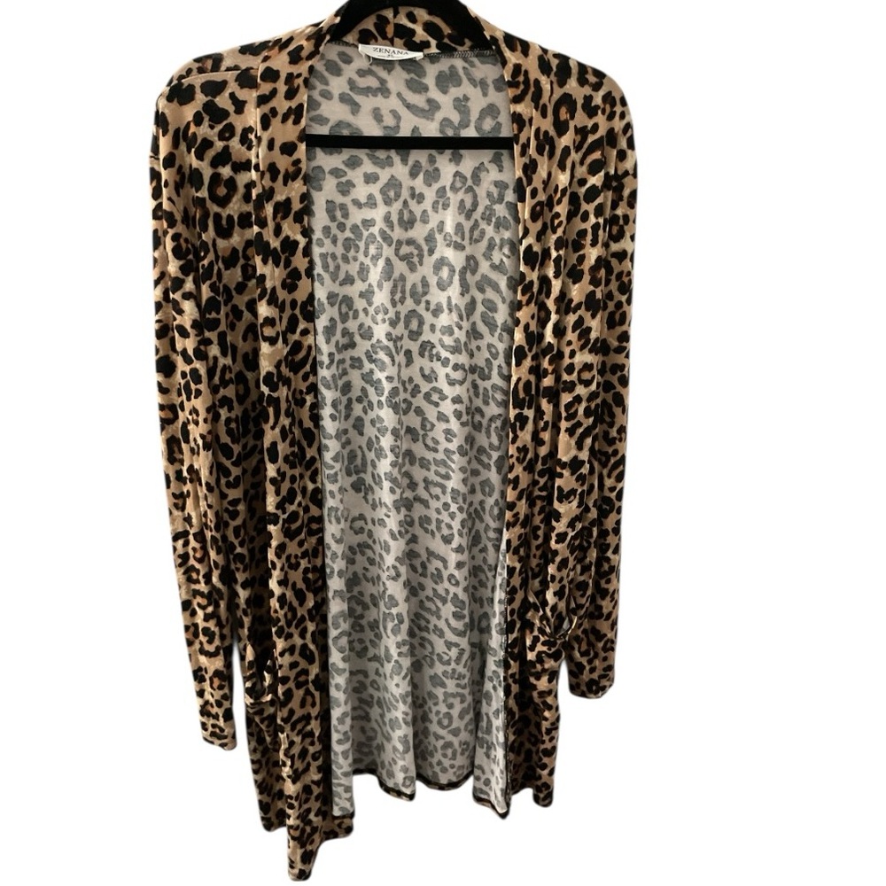 Zenana Outfitters Leopard Print Open Cardigan - Brown/Tan
